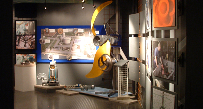 Detaljbild. Idé, design och projektledning av showroom för Flygt / Xylem