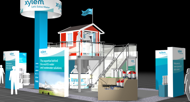 Monterskiss / tvåvåningsmonter runt pumpstation / Xylem